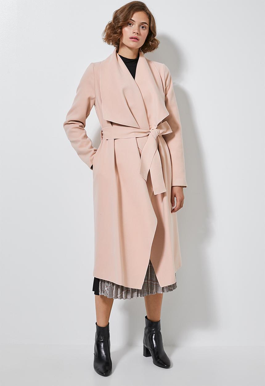 Superbalist - Unlined wrap melton coat - dusty pink