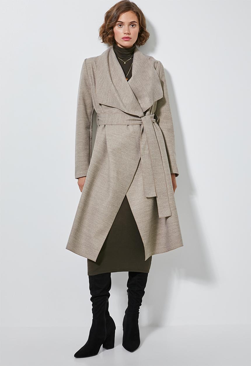 Superbalist - Unlined wrap melton coat - taupe 