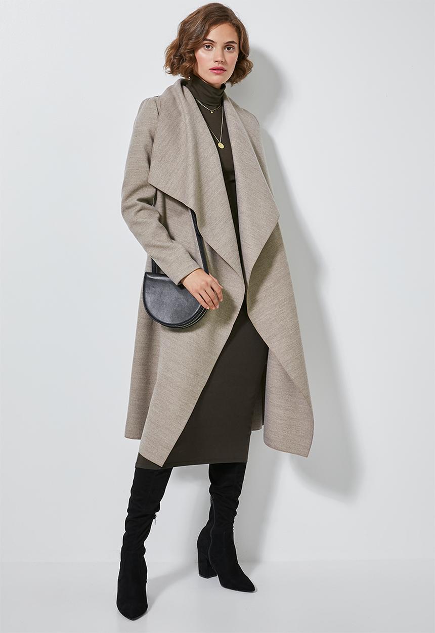 Superbalist - Unlined wrap melton coat - taupe 