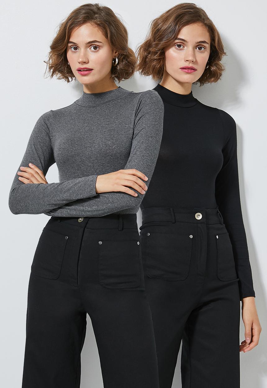 Superbalist - 2 Pack long sleeve high neck bodysuit - grey & white