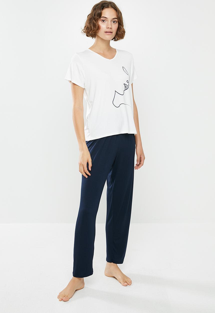 Superbalist - Sleep tee & pants set - navy & white 