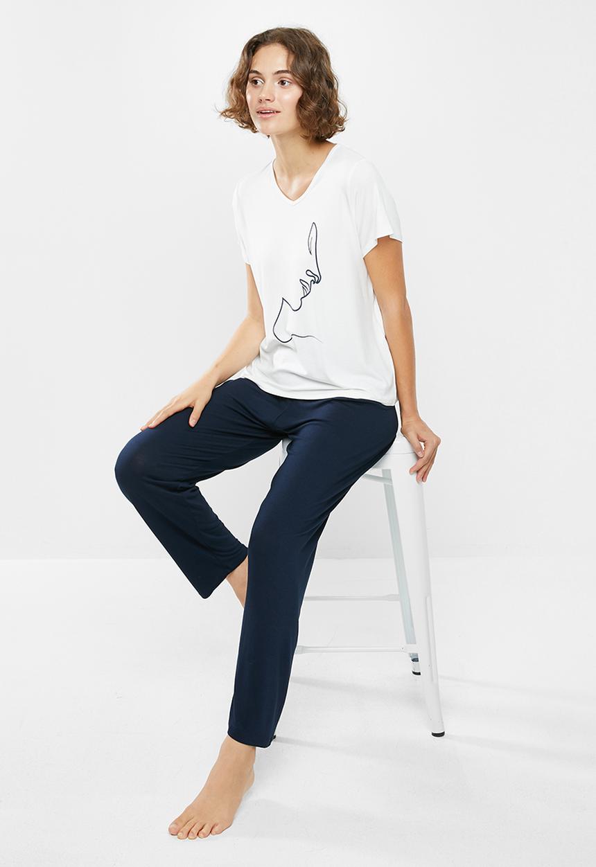 Superbalist - Sleep tee & pants set - navy & white 