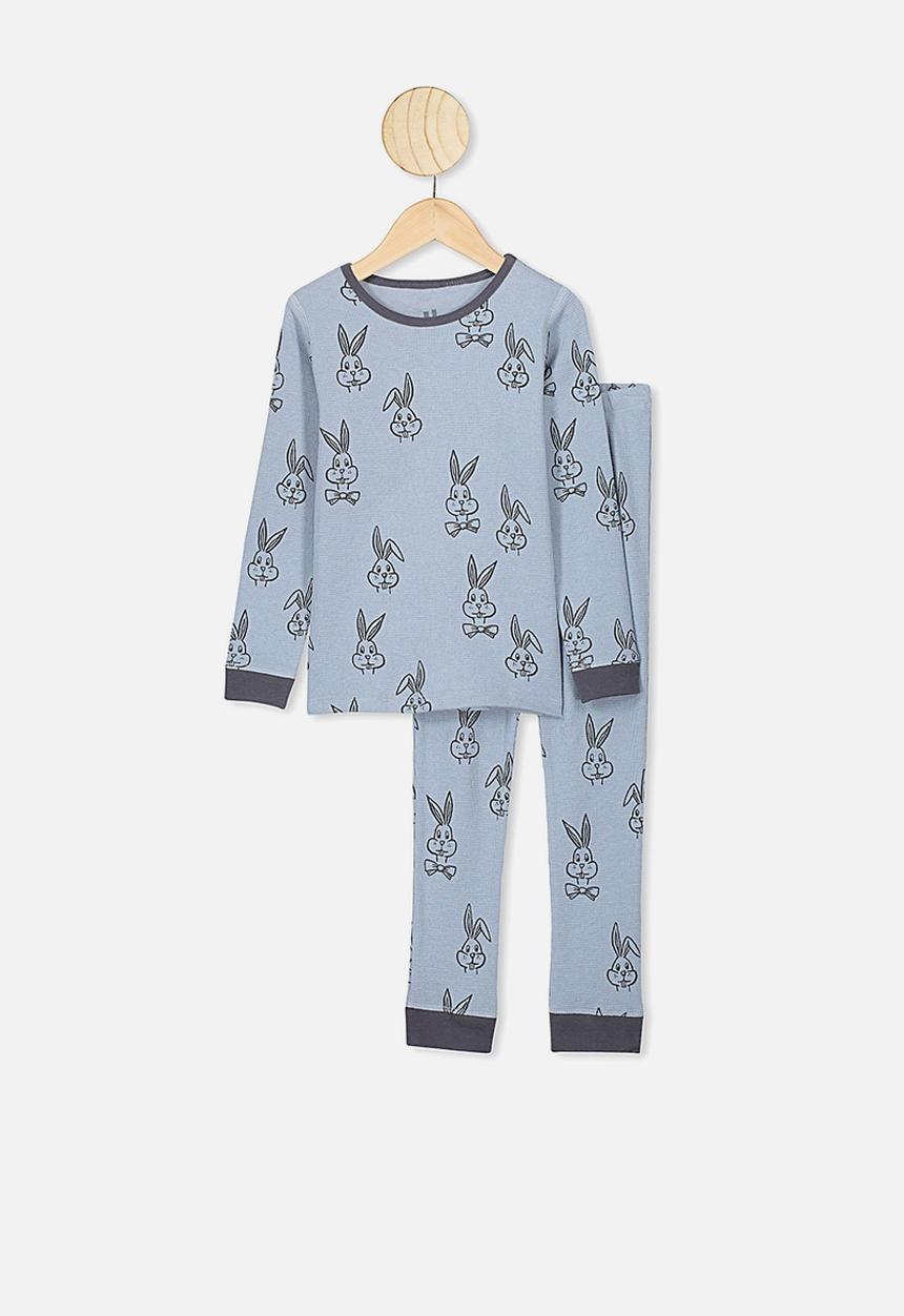 Cotton On - Jack boys long sleeve waffle pyjama set - rain cloud