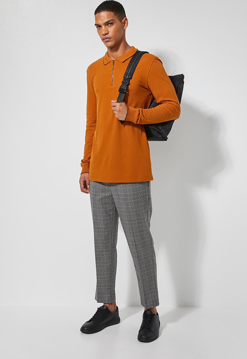 Superbalist - Pique slim fit zip golfer - brown