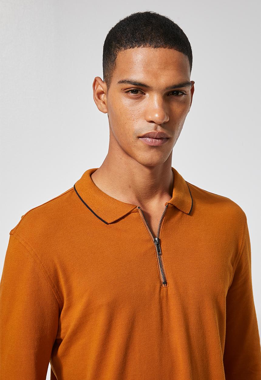 Superbalist - Pique slim fit zip golfer - brown