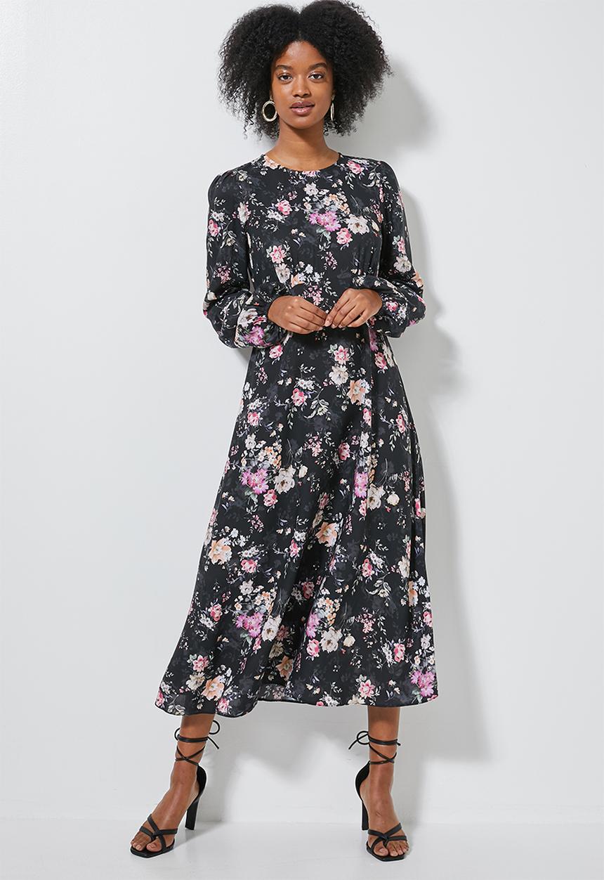 Superbalist - Midi tea dress long sleeve - black 