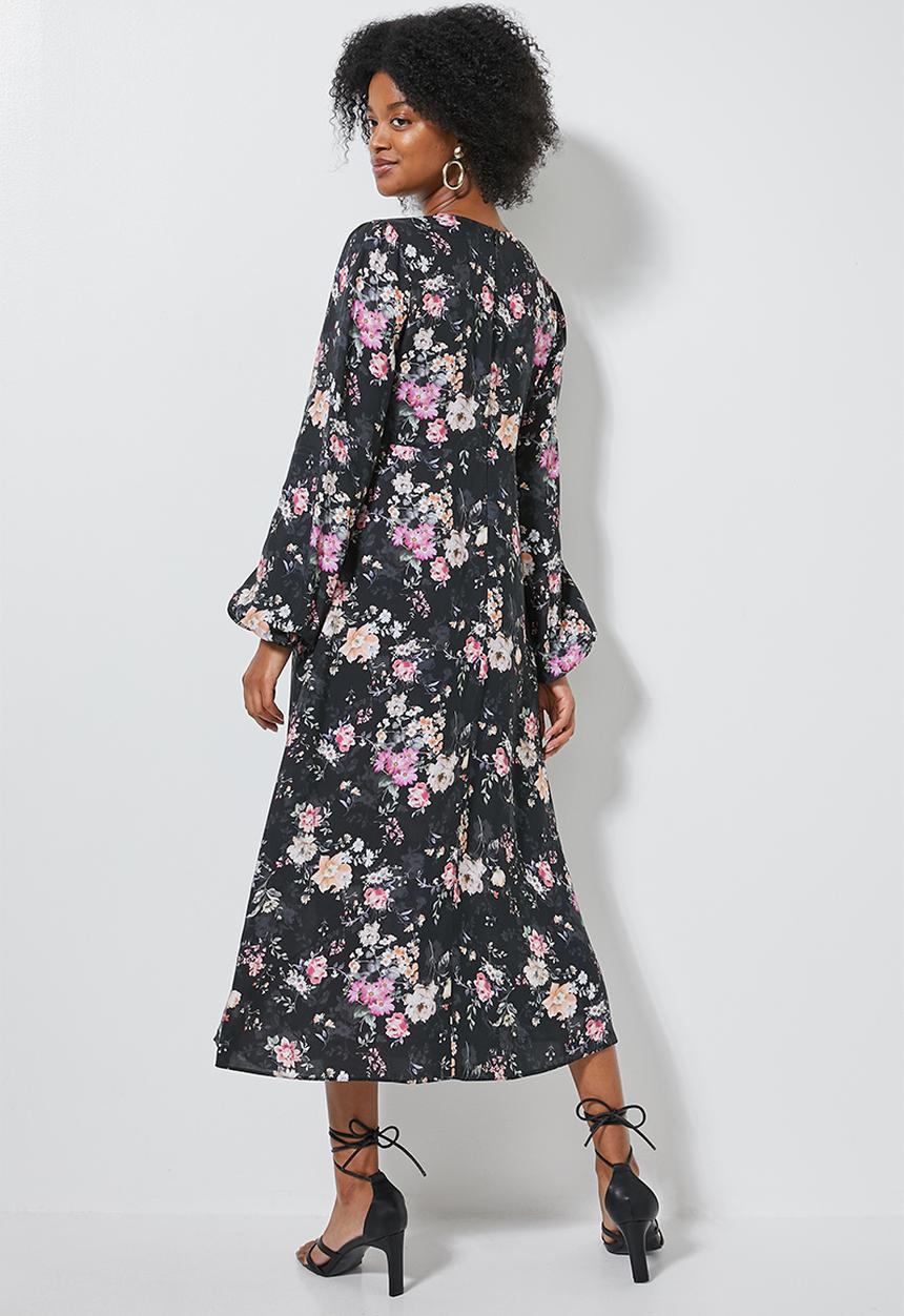 Superbalist - Midi tea dress long sleeve - black 