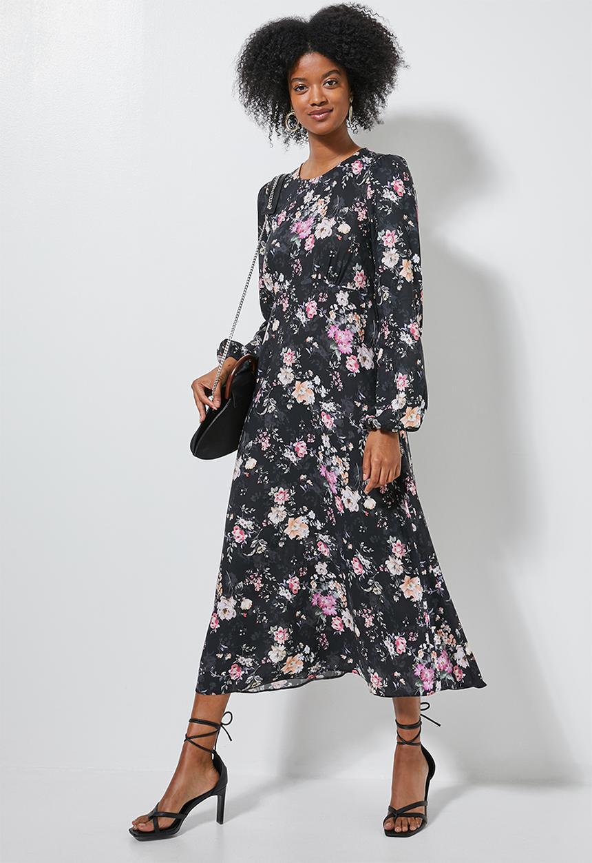 Superbalist - Midi tea dress long sleeve - black 