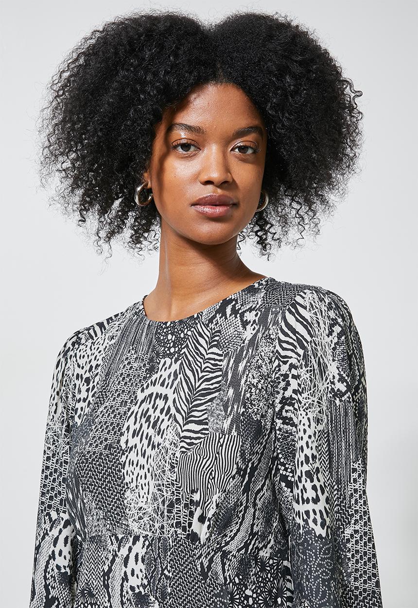 Superbalist - Midi tea dress long sleeve - black & beige 