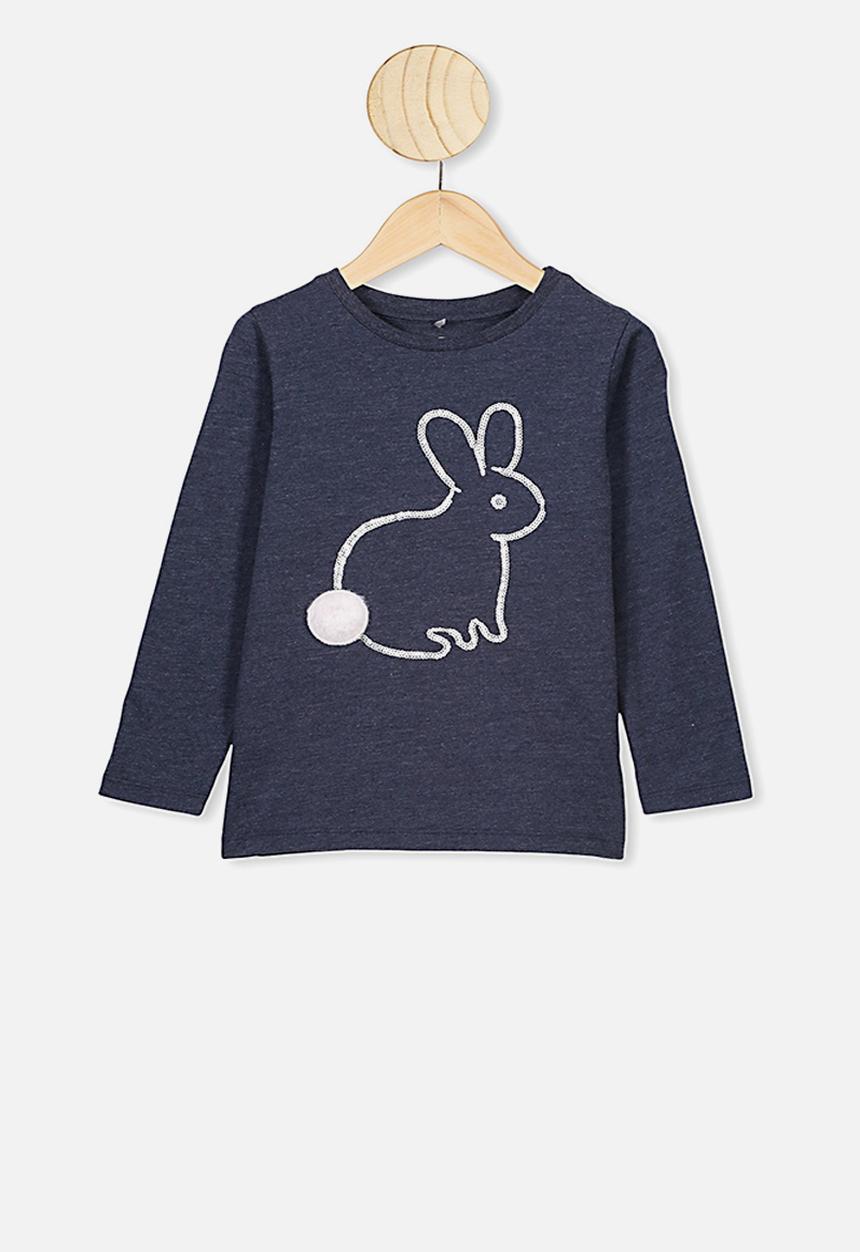Cotton On - Stevie embellished tee - Indian ink marle/fluffy bunny tail