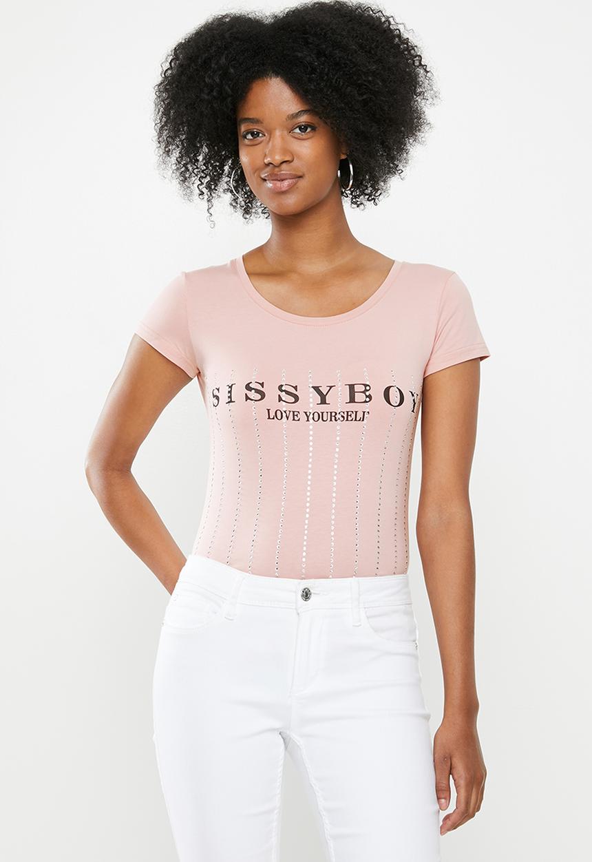 SISSY BOY - Logo crest and bling combo tee - pink