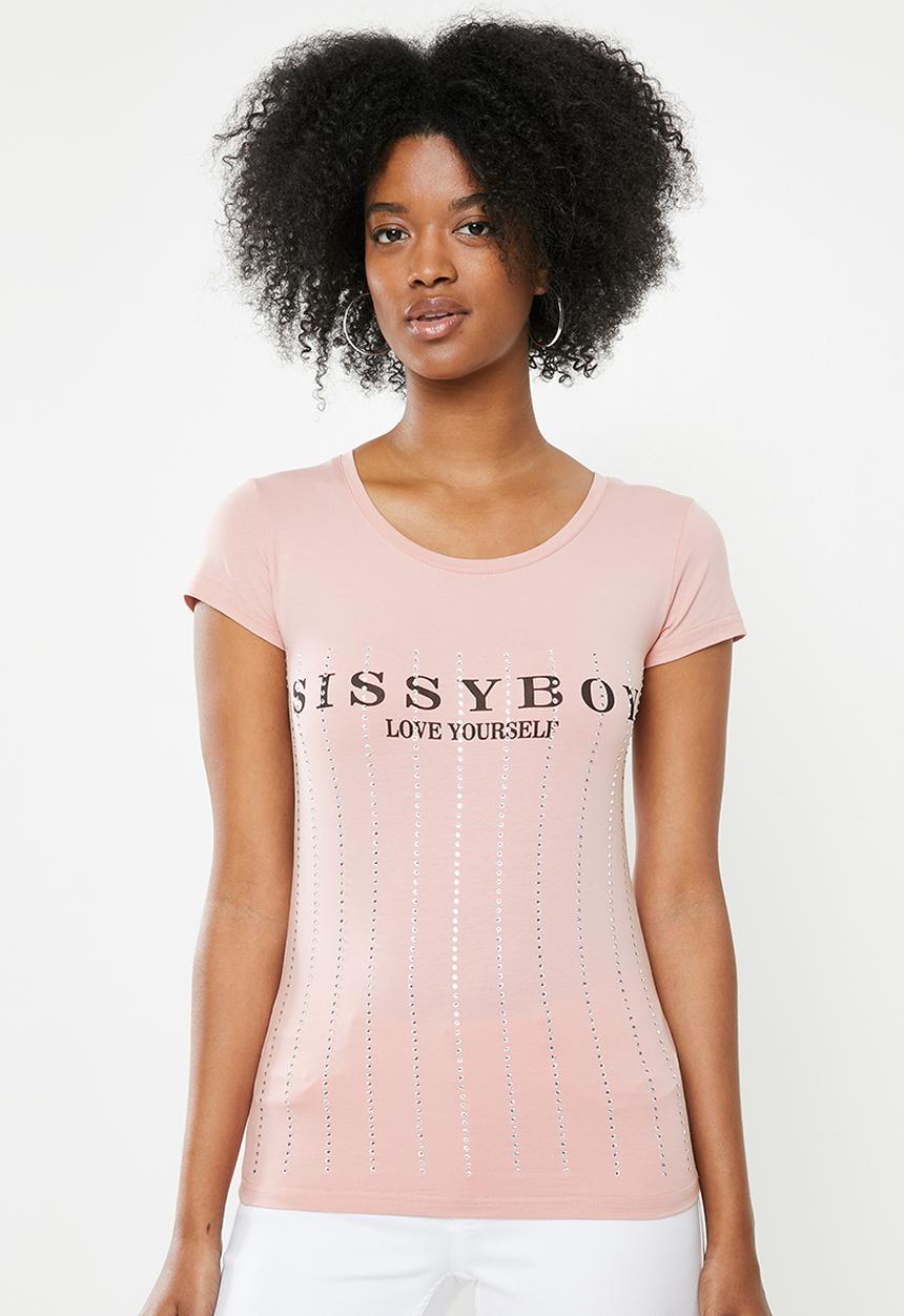 SISSY BOY - Logo crest and bling combo tee - pink