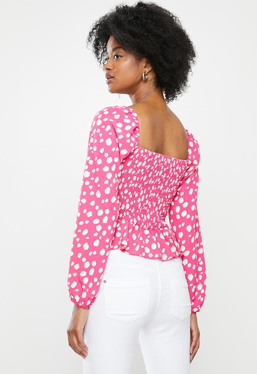 Glamorous - Square neck blouse - pink & white 
