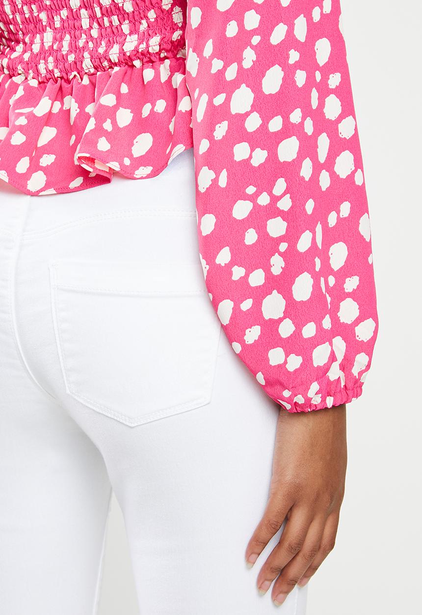 Glamorous - Square neck blouse - pink & white 