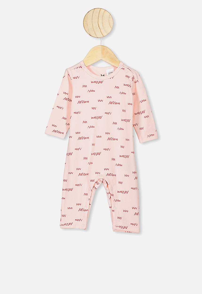 Cotton On - The long sleeve snap romper - crystal pink little scribble