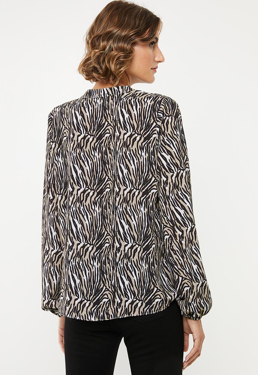 edit - Long sleeve neck tie shell blouse - multi 