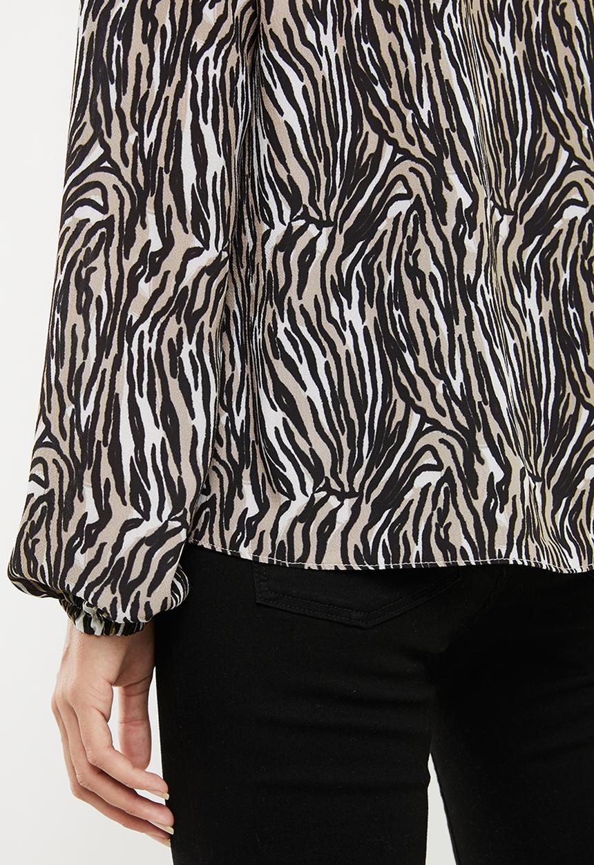 edit - Long sleeve neck tie shell blouse - multi 
