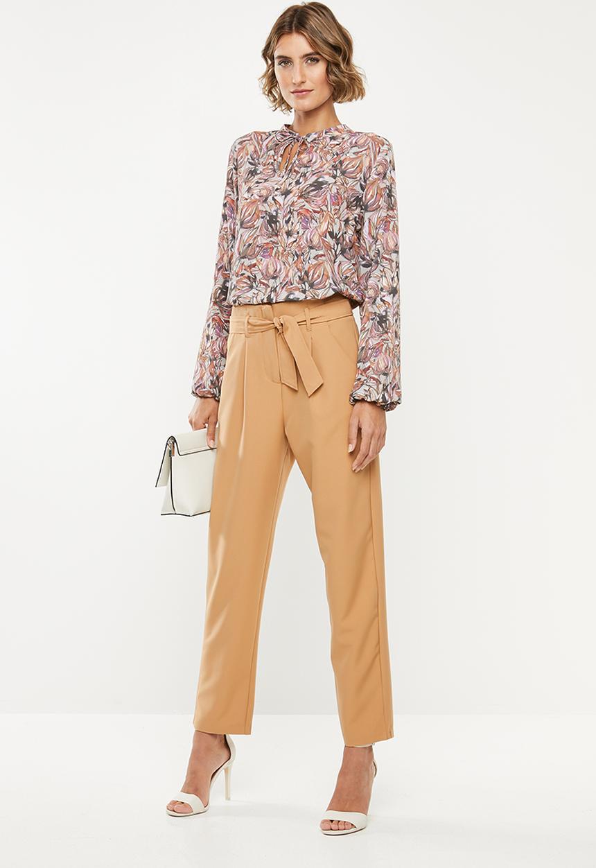 edit - Long sleeve neck tie shell blouse - multi 