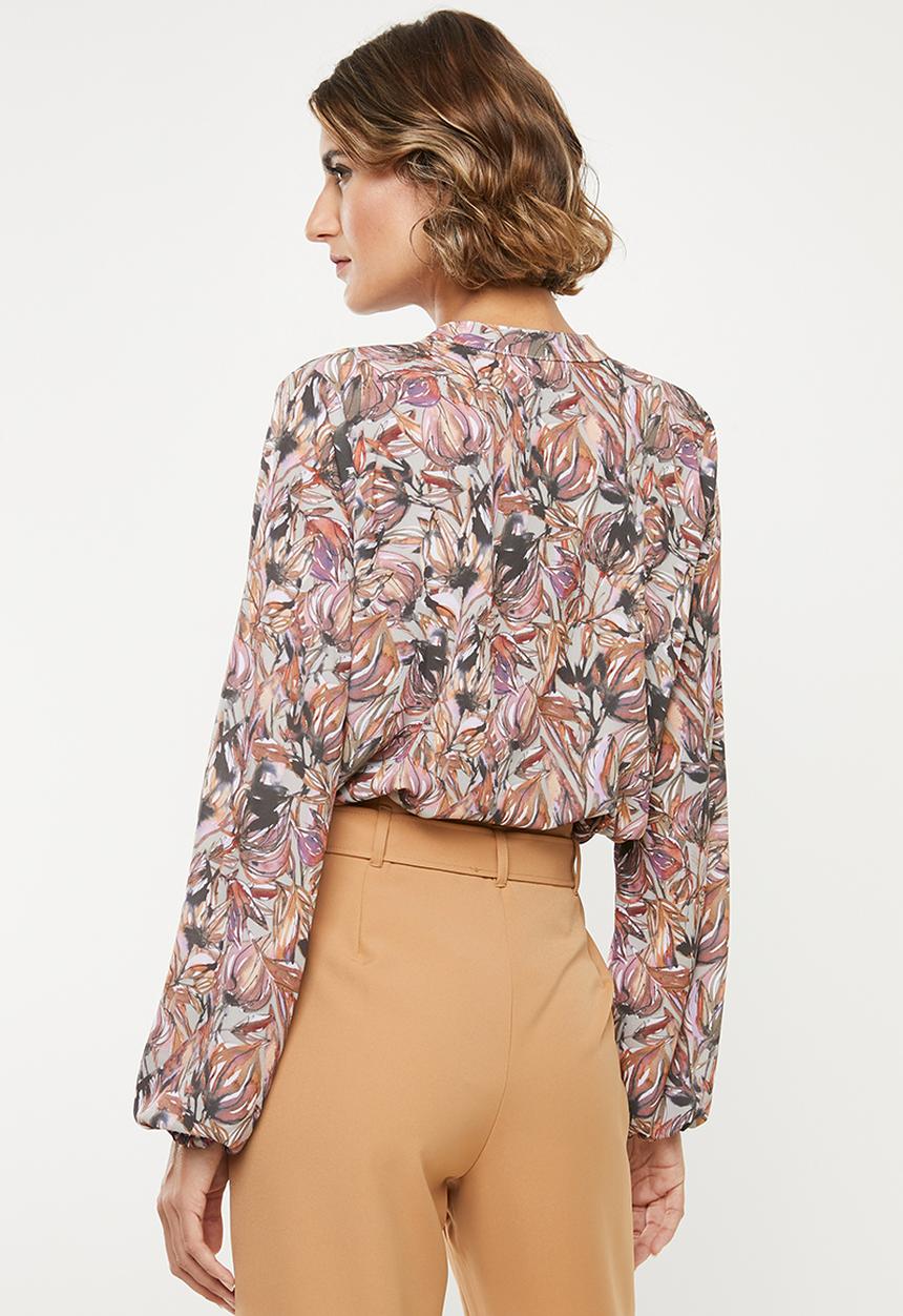 edit - Long sleeve neck tie shell blouse - multi 