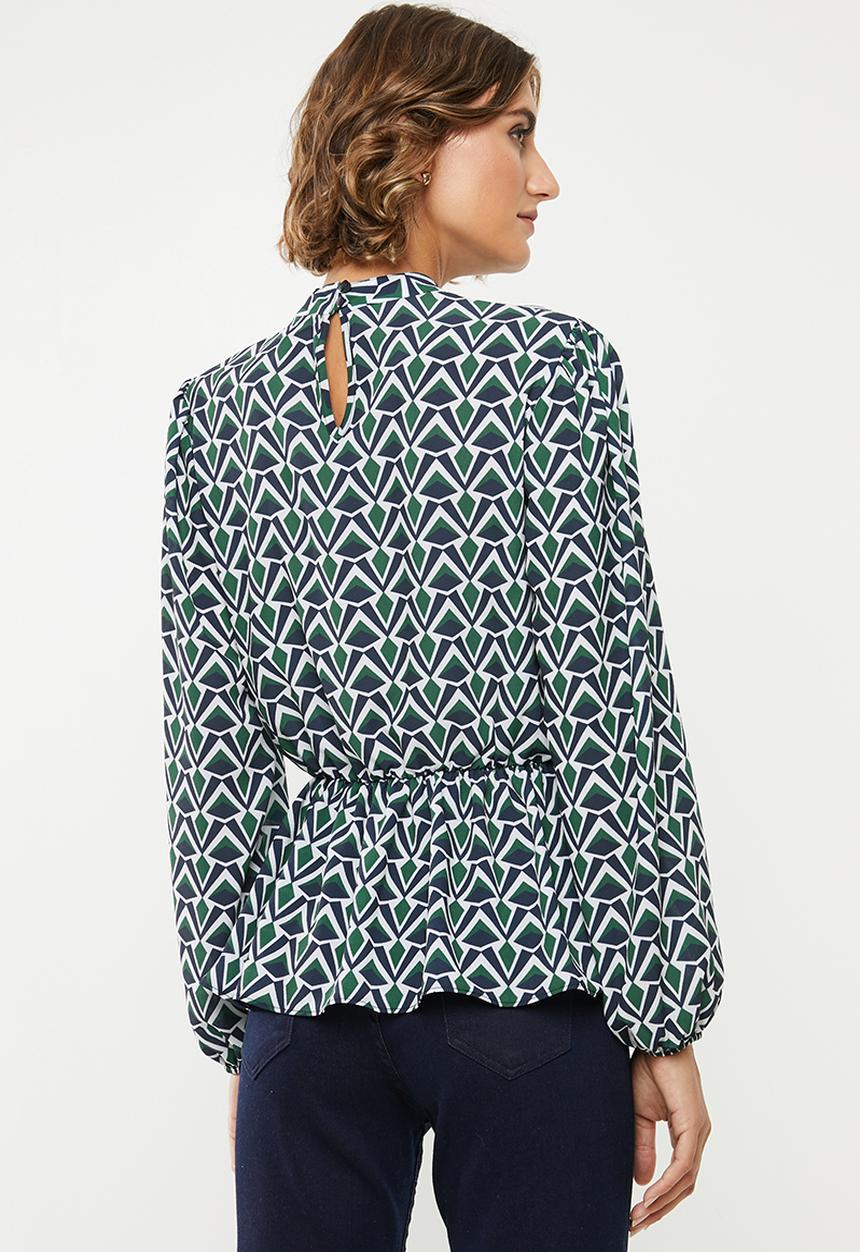 edit - Waisted blouse with keyhole - multi 