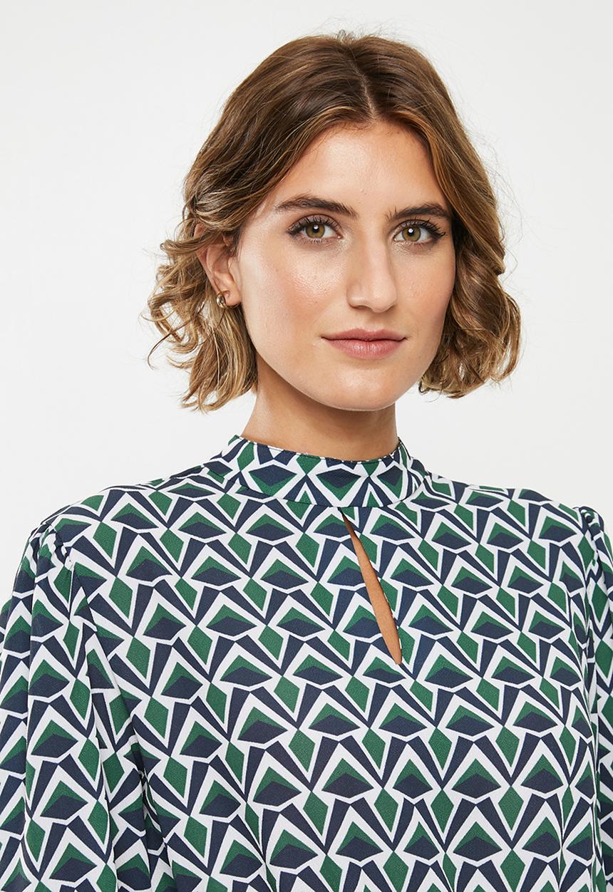 edit - Waisted blouse with keyhole - multi 