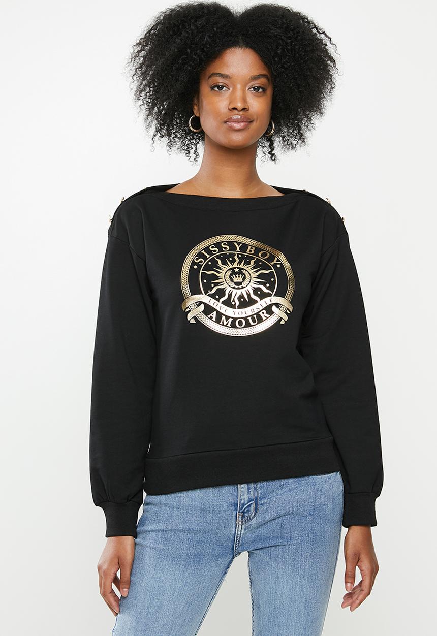 SISSY BOY - Logo crest sweater with button detail - black