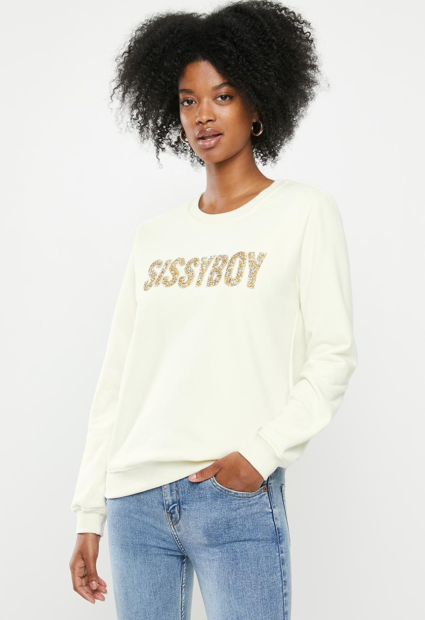 SISSY BOY - Logo sweater with bling detail - cream 