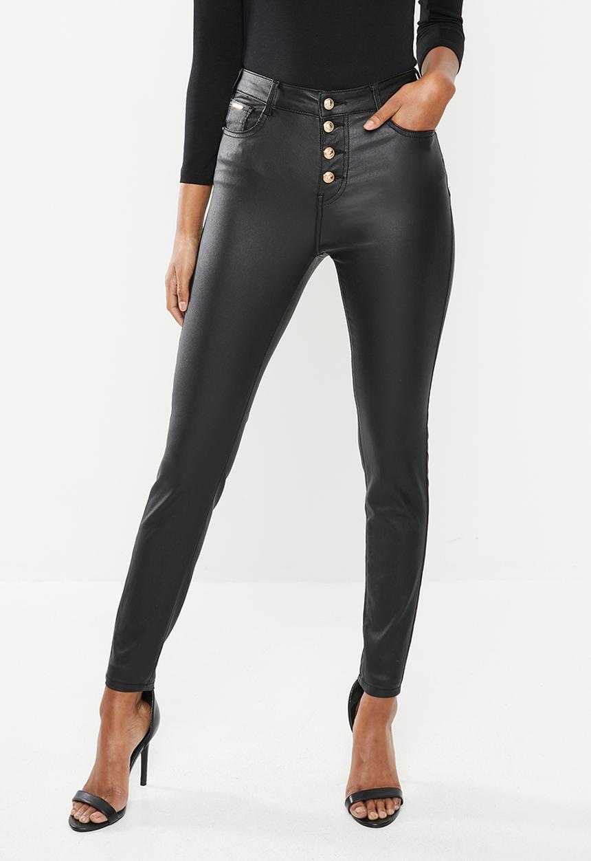 SISSY BOY - Ryder pu high waist with exposed buttons - black