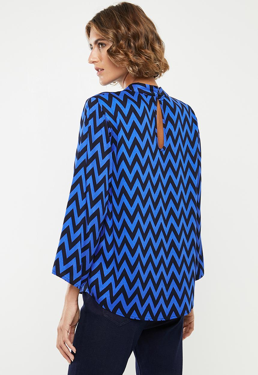 Jacqueline de Yong - Stella long sleeve top - blue & black