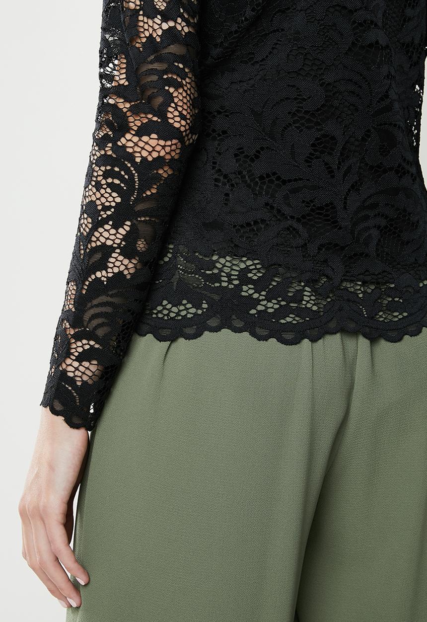 Vero Moda - Dora lace ls highneck top - black