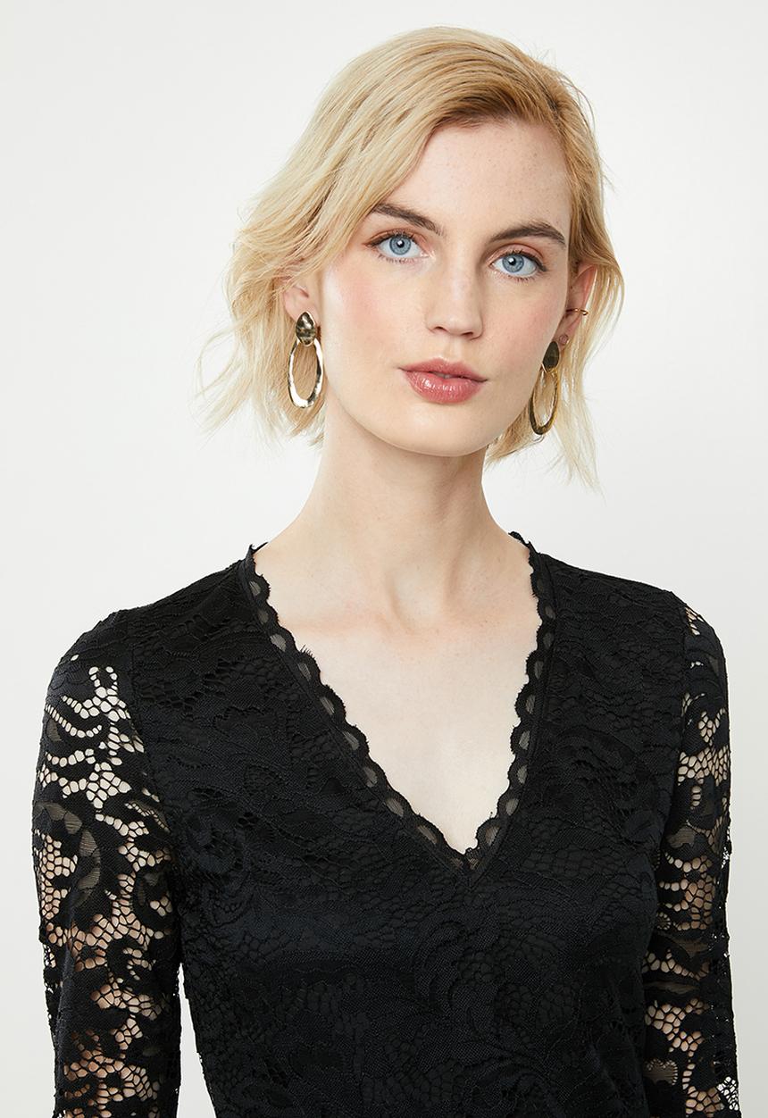 Vero Moda - Dora long sleeve v-neck bodystocking - black