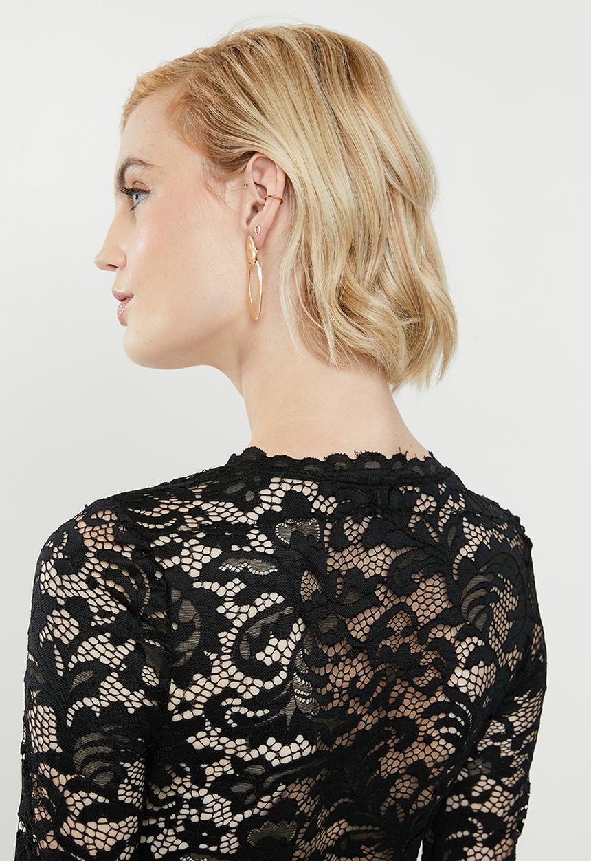 Vero Moda - Dora long sleeve v-neck bodystocking - black