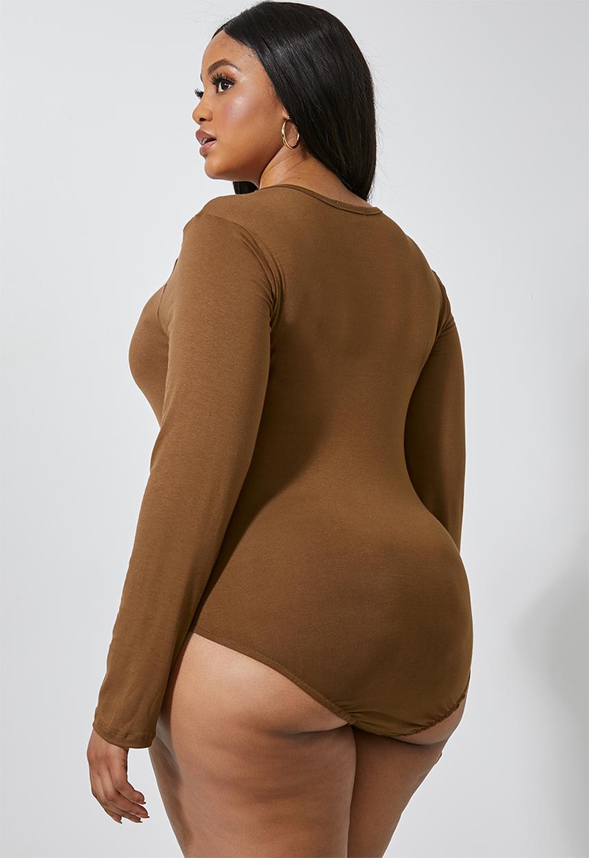 Superbalist - 2 pack scoop neck bodysuit - brown & khaki