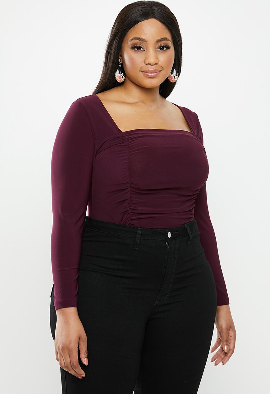 MILLA - Square neck bodysuit - burgundy