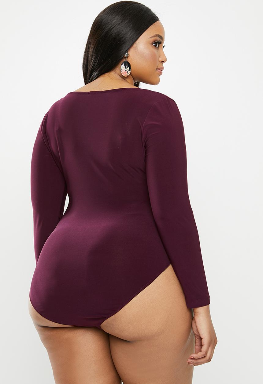MILLA - Square neck bodysuit - burgundy