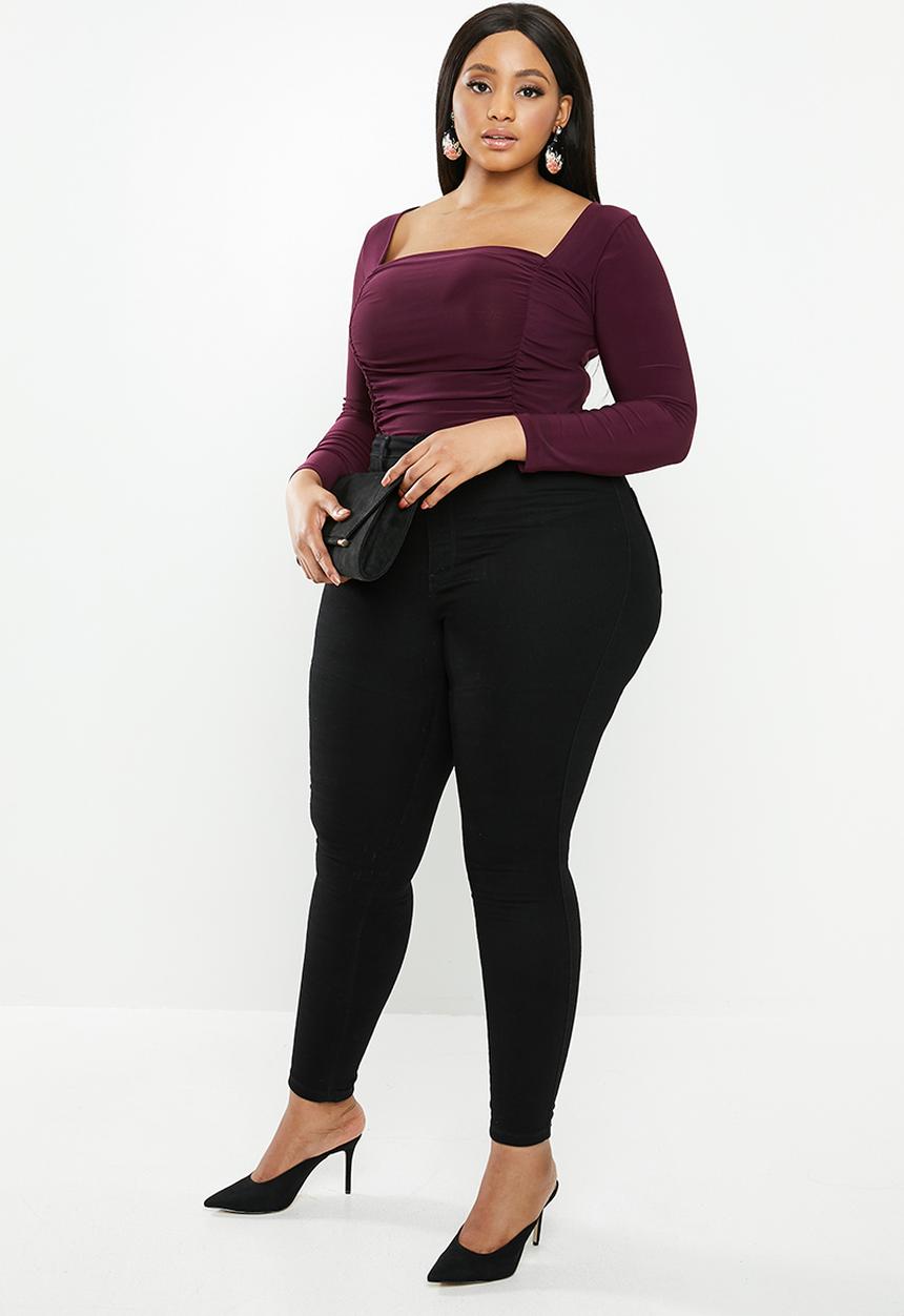 MILLA - Square neck bodysuit - burgundy