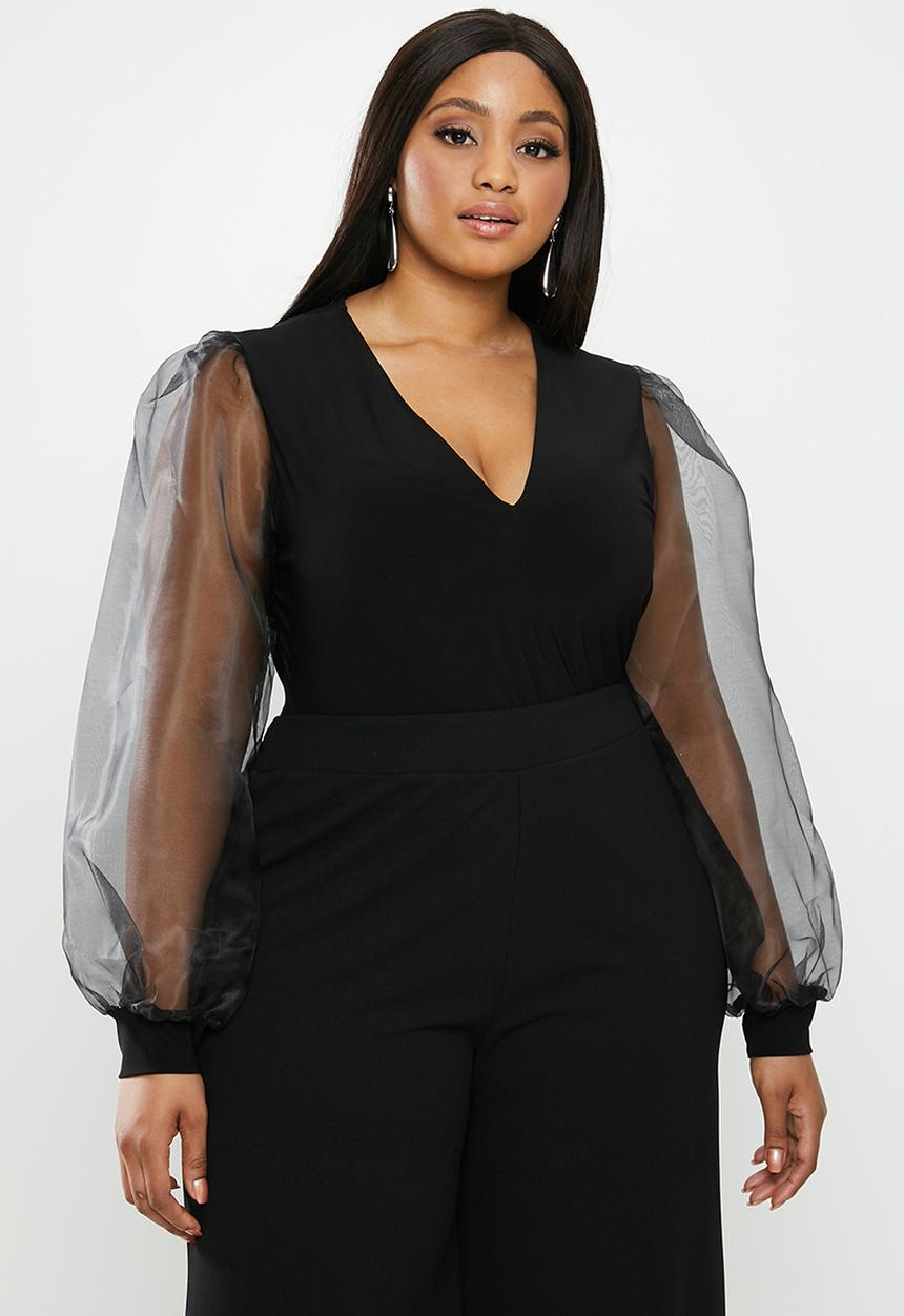MILLA - Plunge combo bodysuit - black