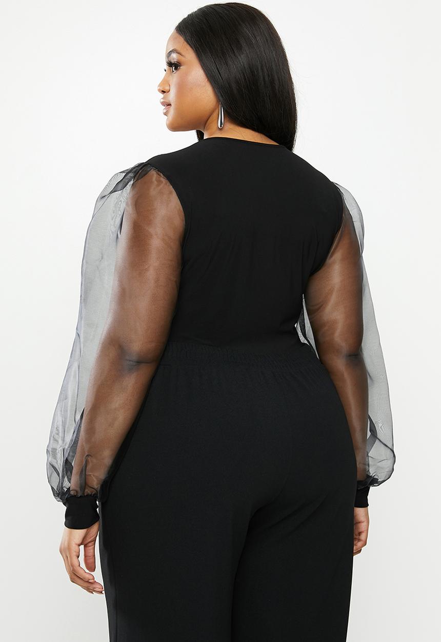 MILLA - Plunge combo bodysuit - black