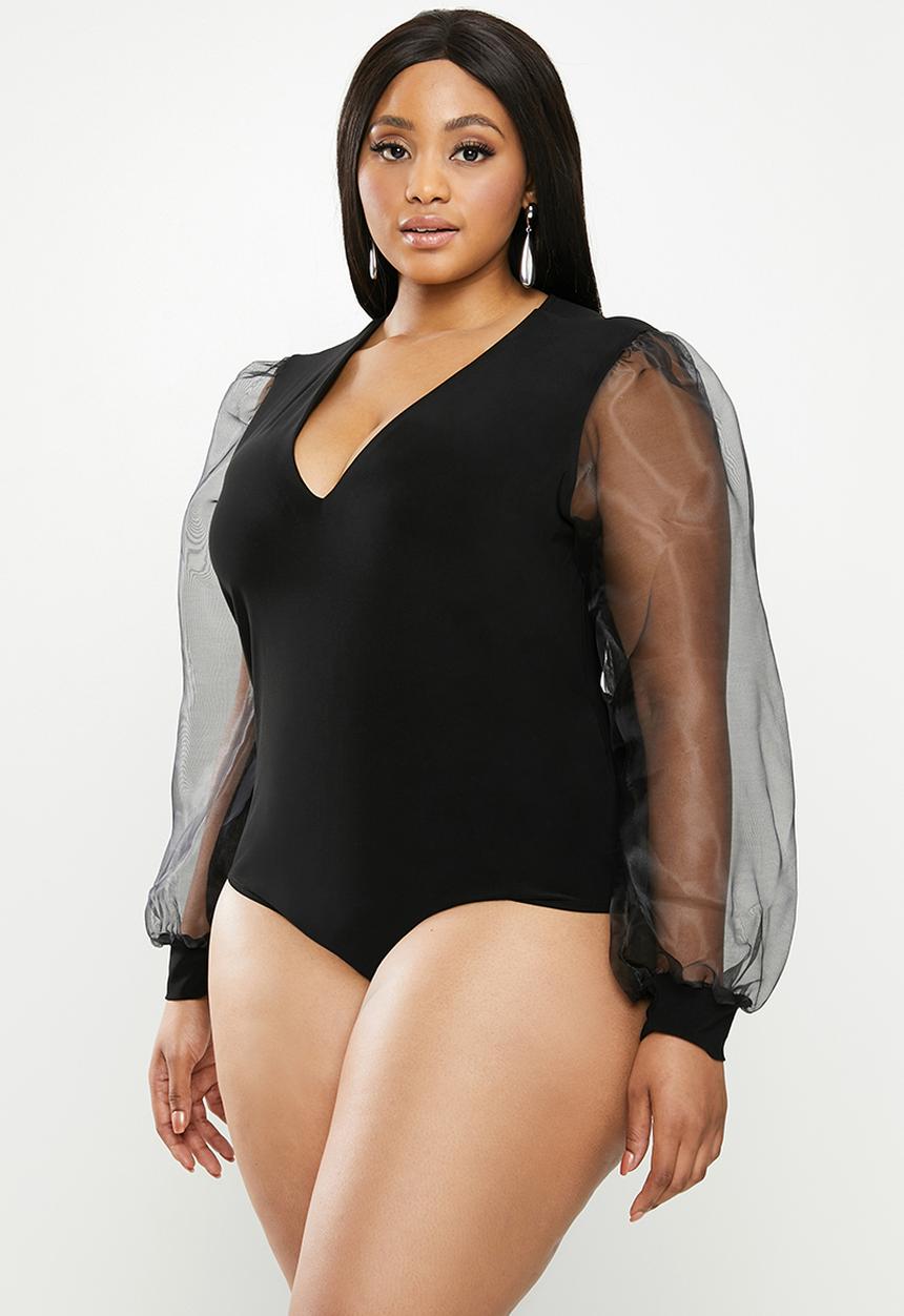 MILLA - Plunge combo bodysuit - black