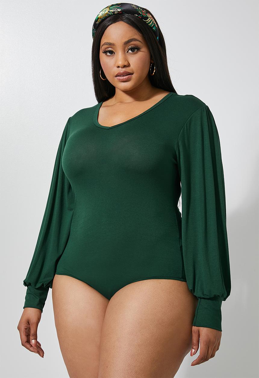 Superbalist - V-neck puff sleeve bodysuit - green