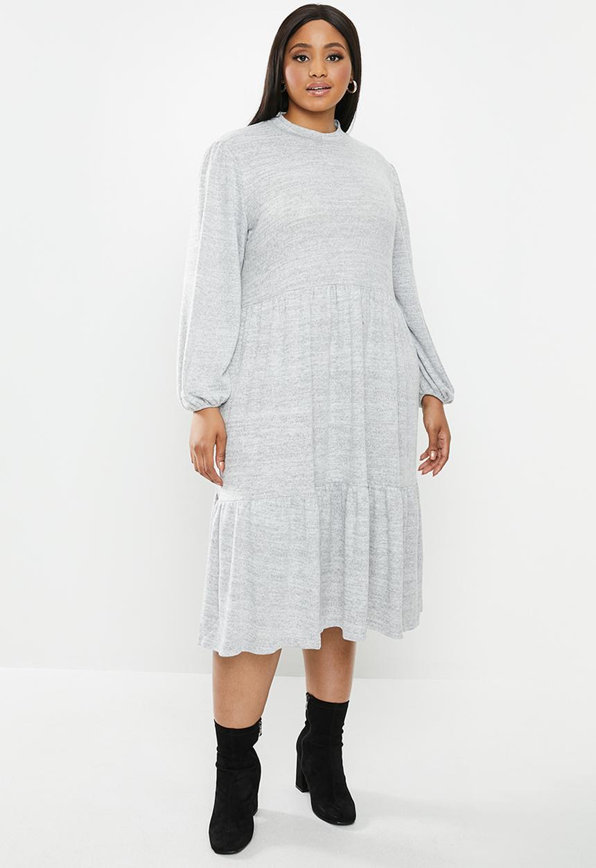 MILLA - Cut & sew tiered midi balloon sleeve dress - grey