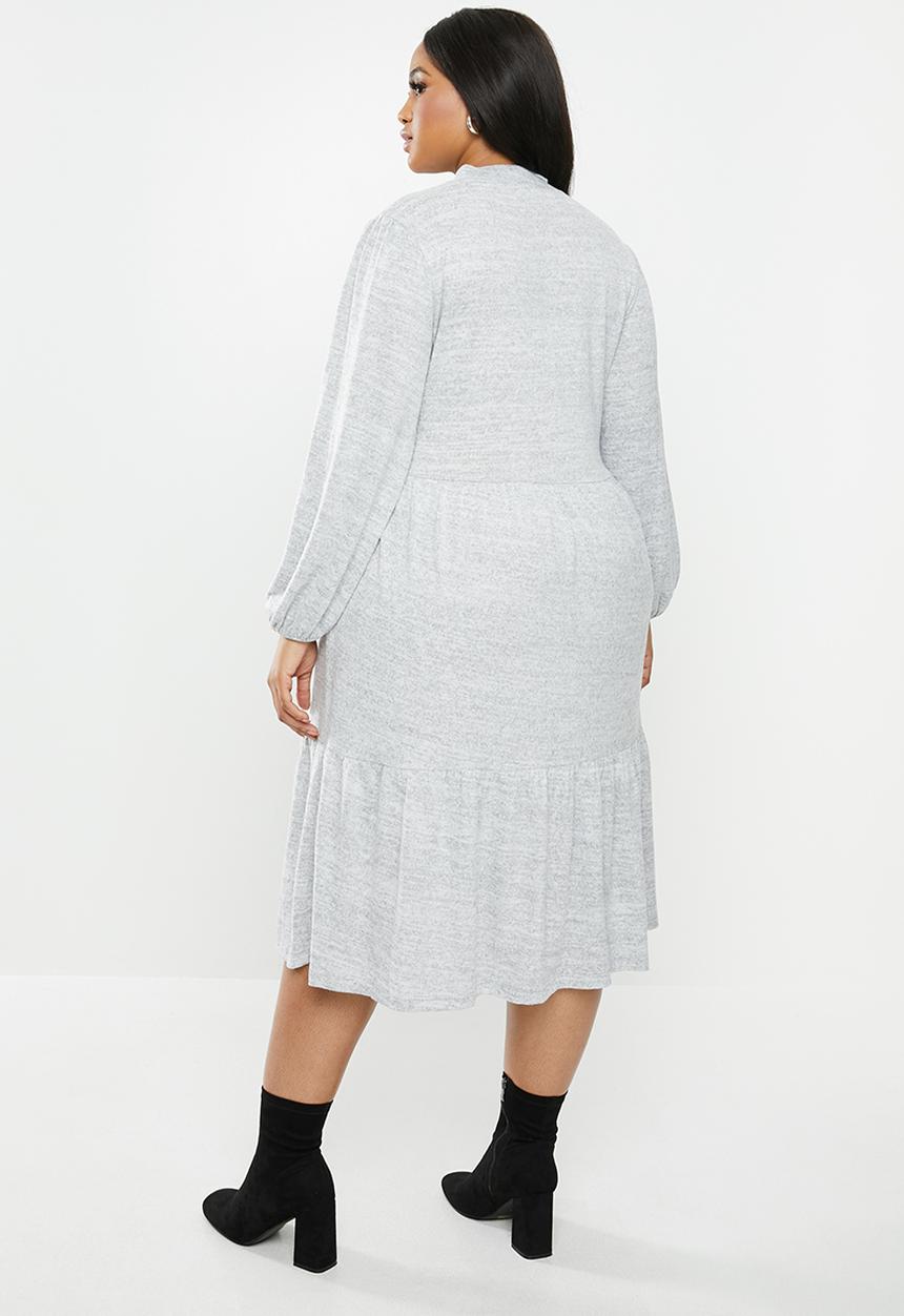 MILLA - Cut & sew tiered midi balloon sleeve dress - grey