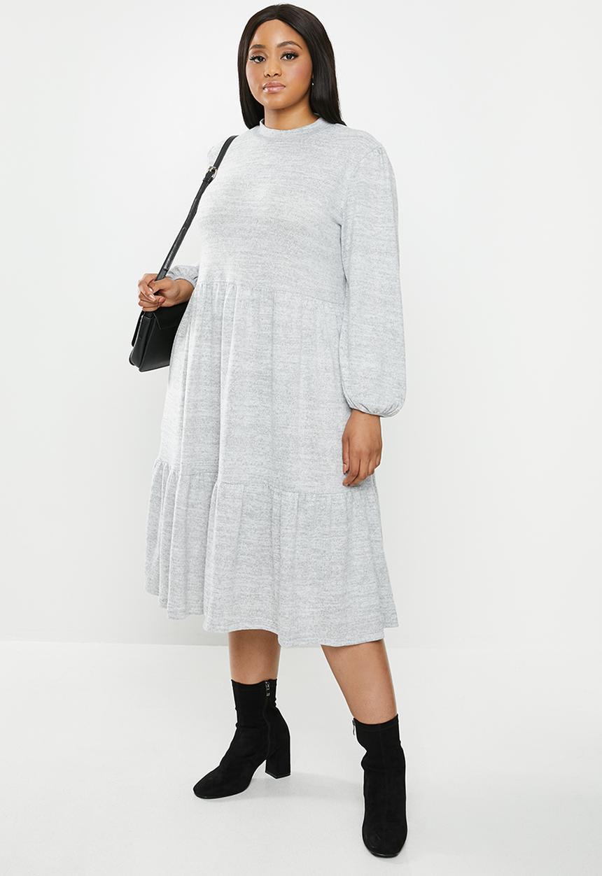 MILLA - Cut & sew tiered midi balloon sleeve dress - grey