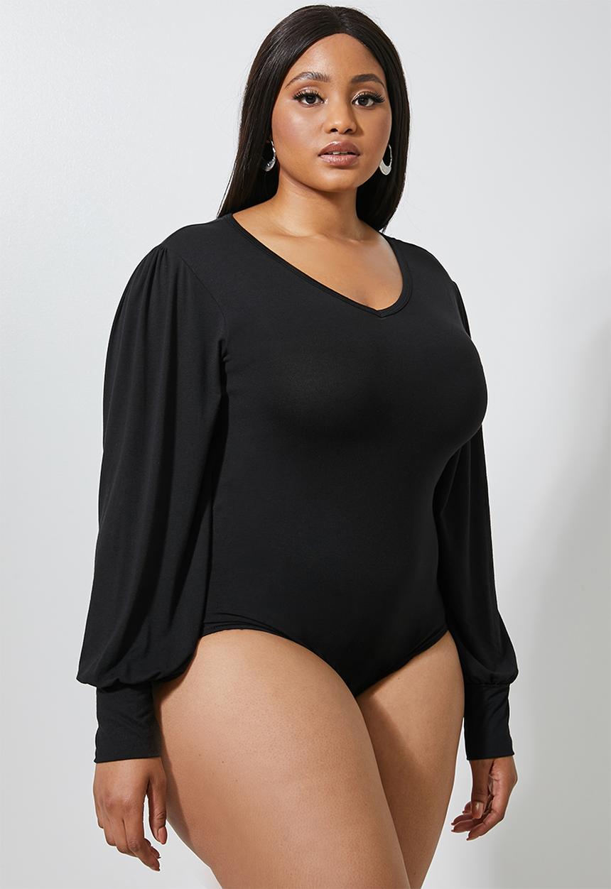 Superbalist - V-neck puff sleeve bodysuit - black