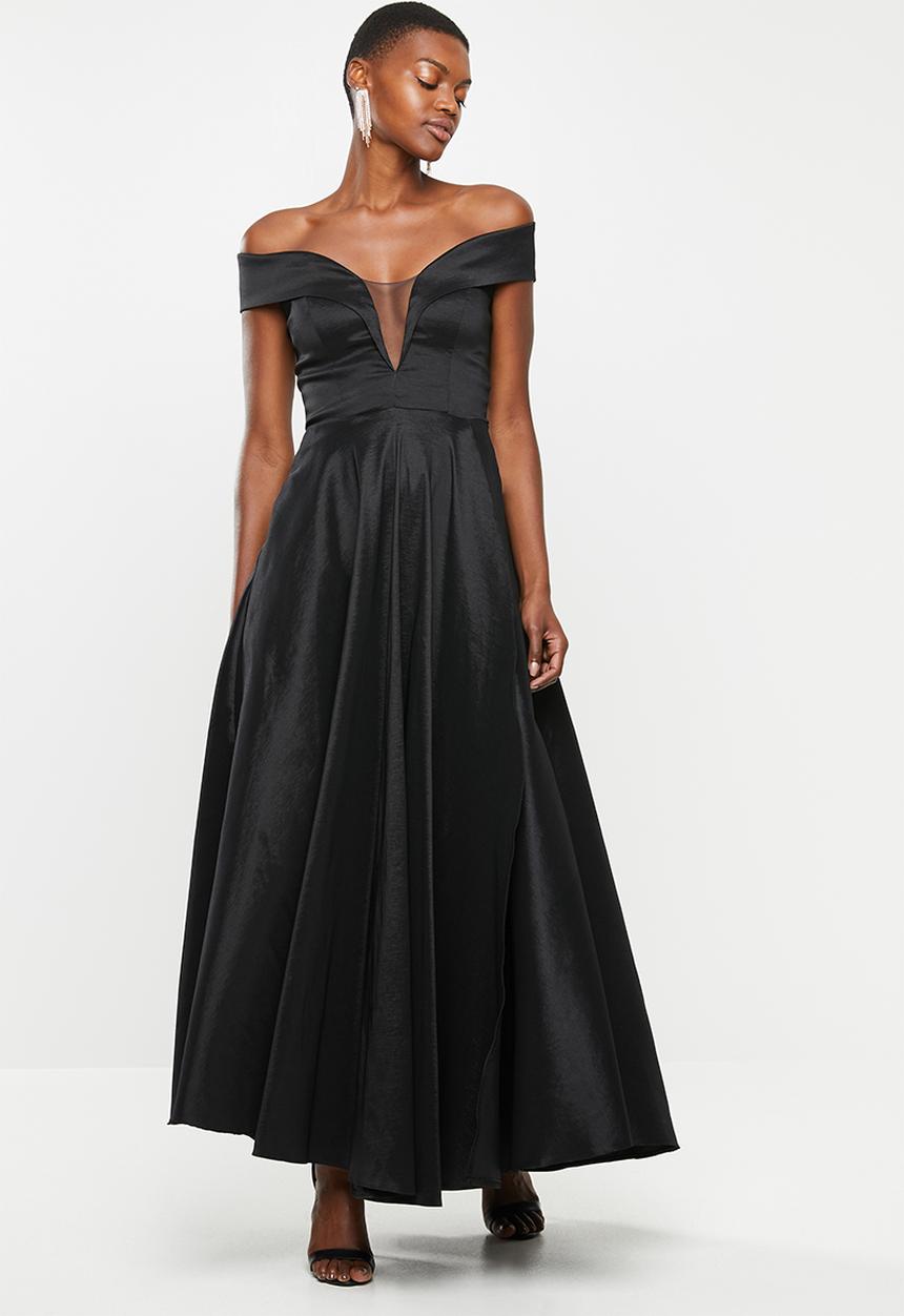 VELVET - Bardot plunge maxi - black