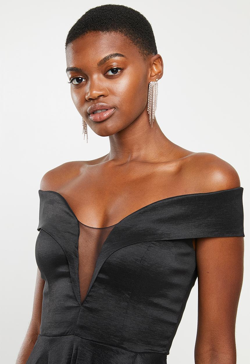 VELVET - Bardot plunge maxi - black