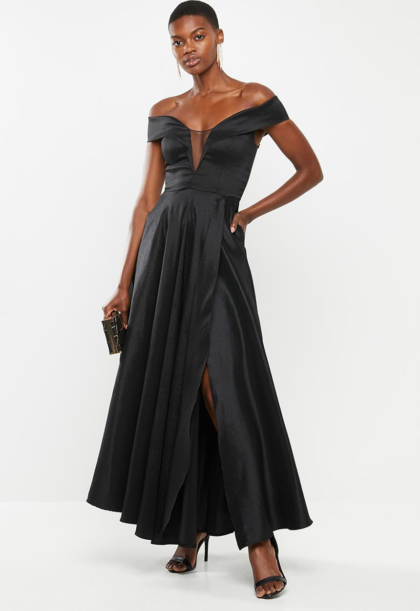 VELVET - Bardot plunge maxi - black