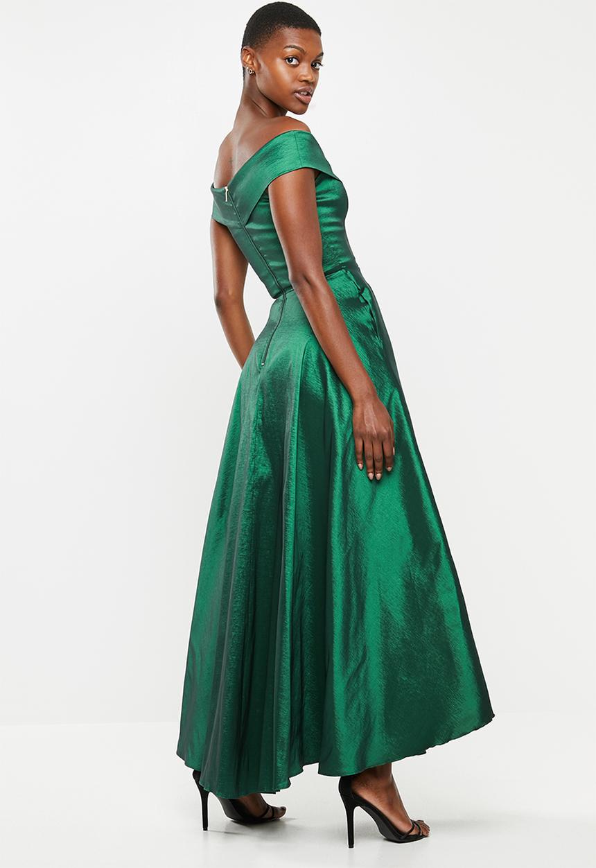 VELVET - Bardot plunge maxi - green