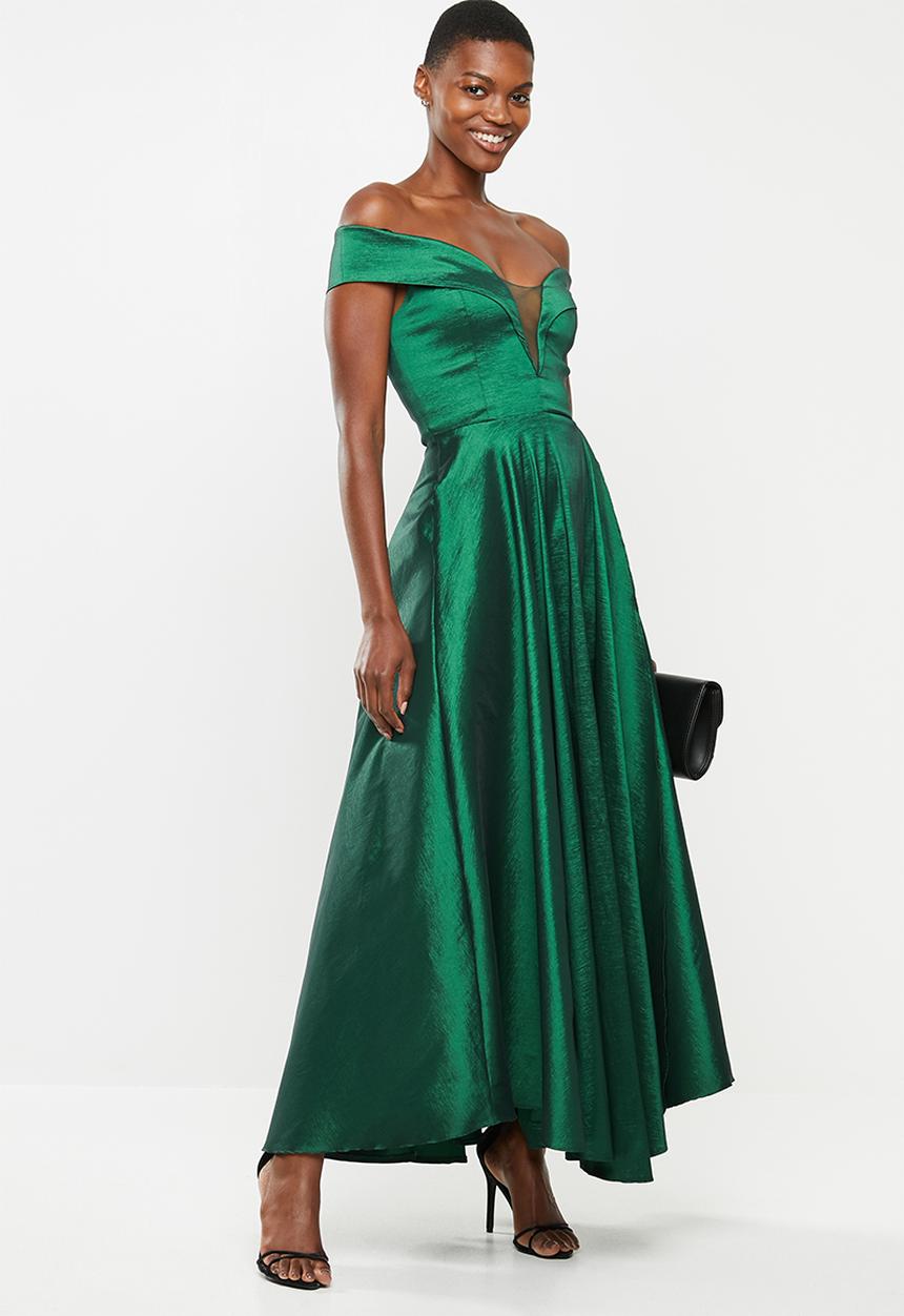 VELVET - Bardot plunge maxi - green