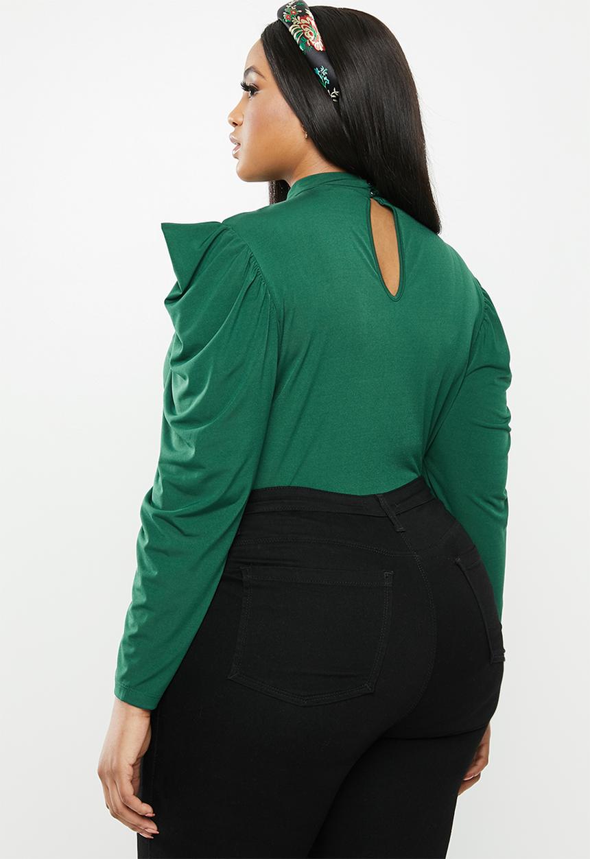 VELVET - Drape sleeve bodysuit - green